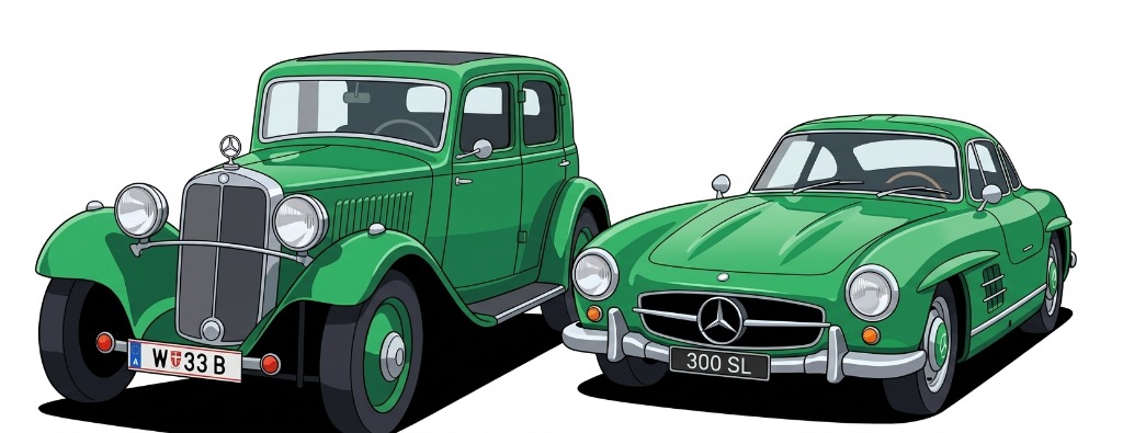 Zwei grüne Mercedes-Benz Oldtimer